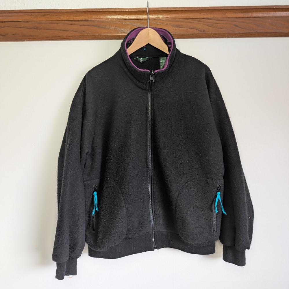 Vintage Hunt Club Womens XL Fleece Full Zip Up Jacket Black Casual Classic